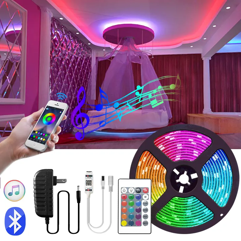 5M 16 Million Colors Alexa Phone App Control Smart 5050 RGB LED Strip Lights for Home