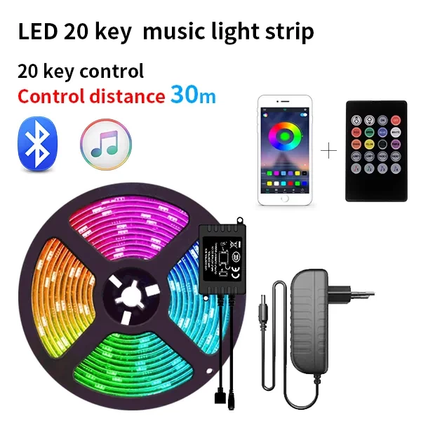 5M 16 Million Colors Alexa Phone App Control Smart 5050 RGB LED Strip Lights for Home