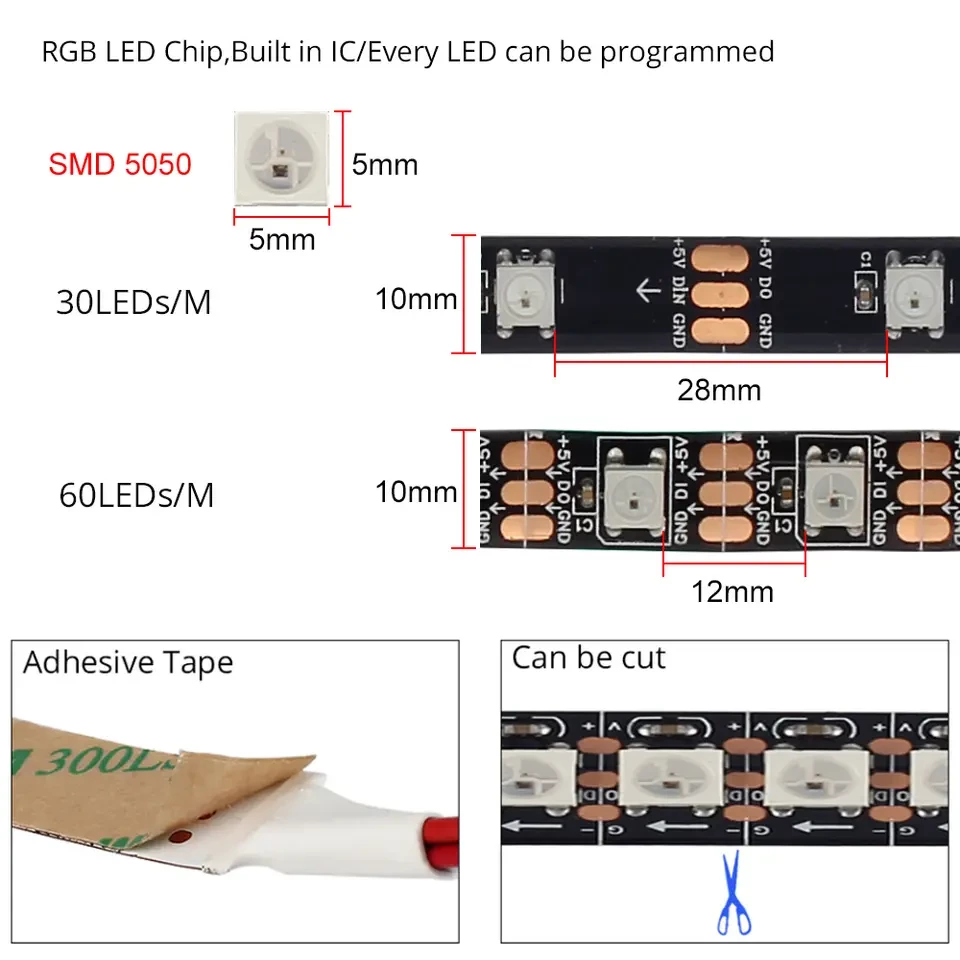 5050 RGB Color Change TV Screen Background 1M LED Strip