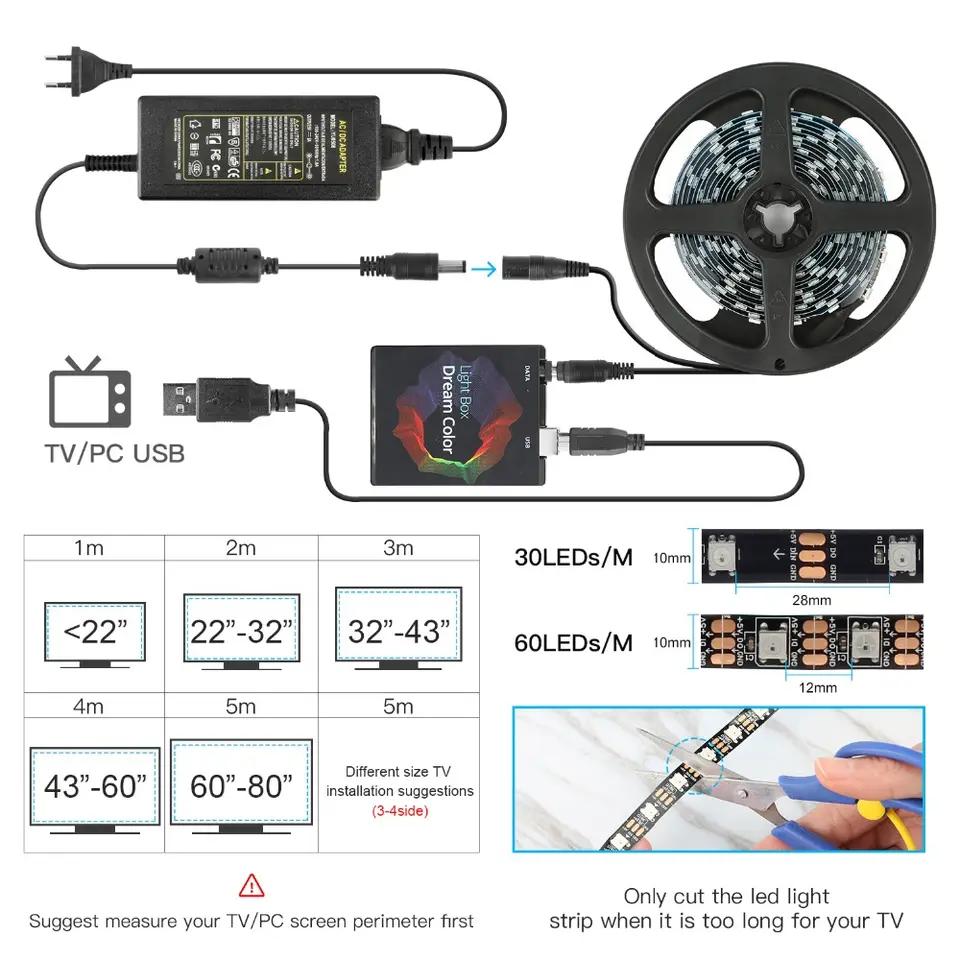 5050 RGB Faixa de LED de fundo de tela de TV com mudança de cor 4M