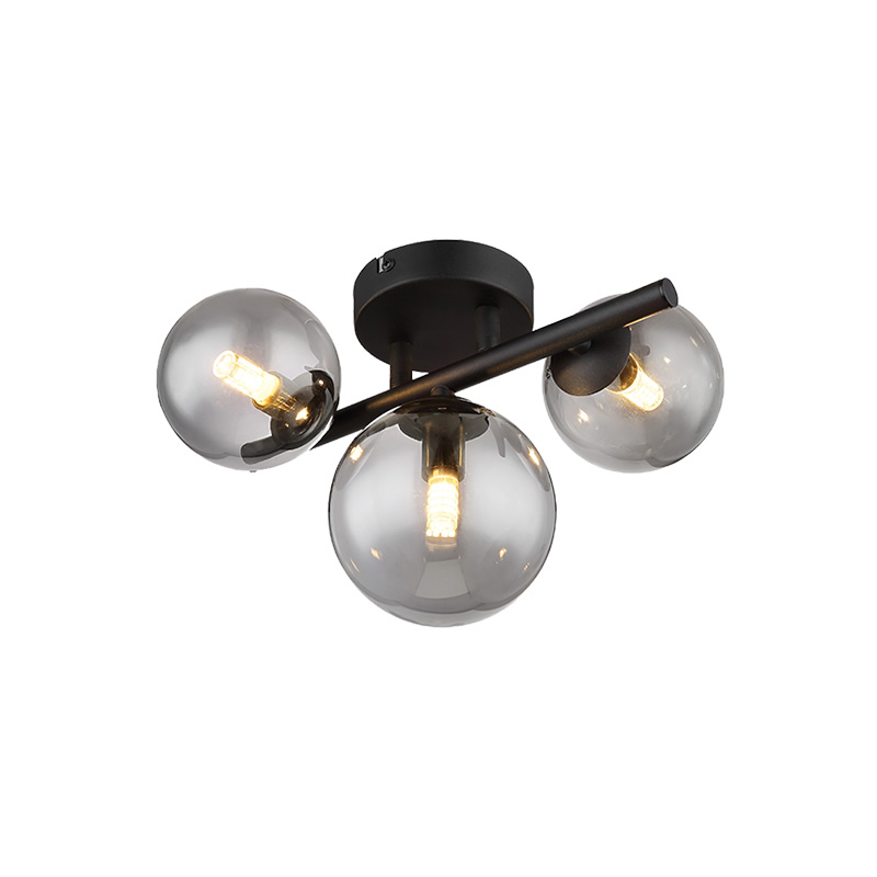 Glass Smoke Metal Black Matte Ceiling Lamp Wtith 3 Heads