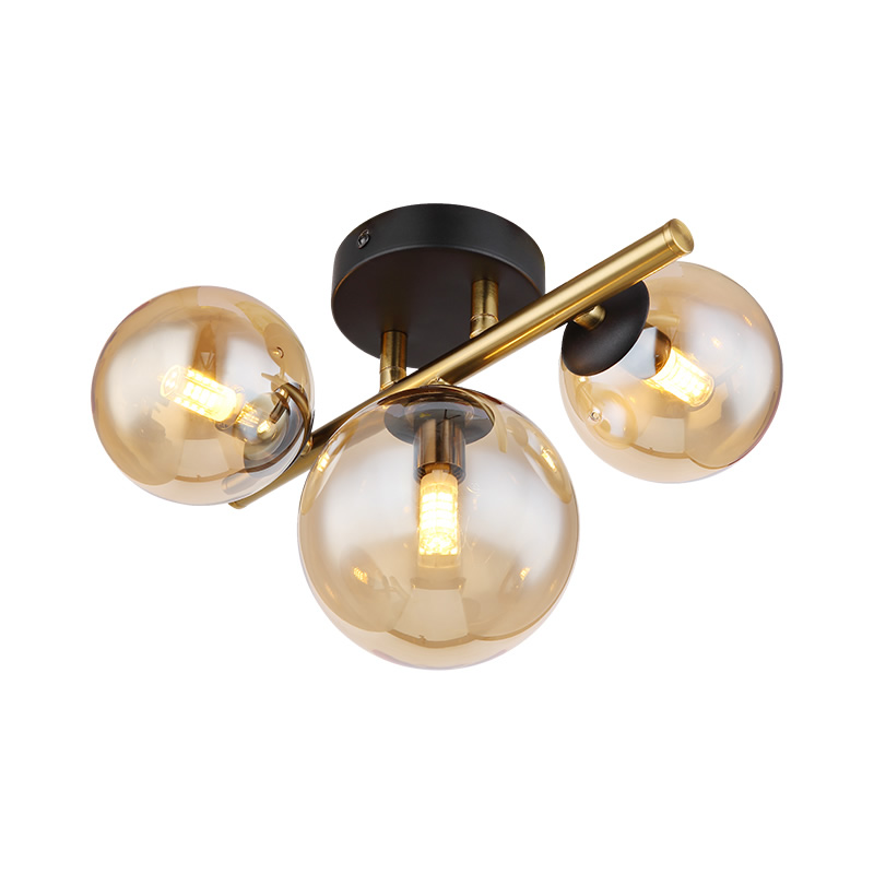 Glass Amber Metal Brass Matte Ceiling Lamp Wtith 3 Heads