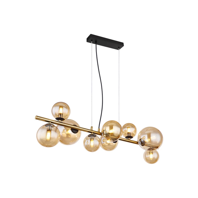 Glass Amber Metal Brass Matte 120CM Height Pendent Lamp Wtith 9 Heads