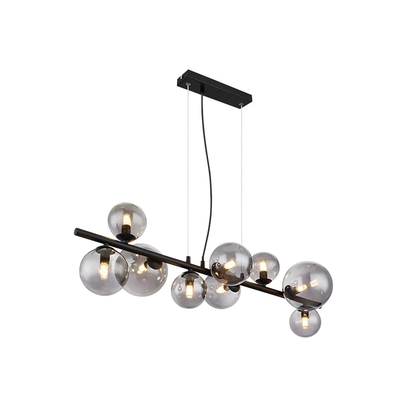 Glass Smoke Metal Brass Matte 120CM Height Pendent Lamp Wtith 9 Heads