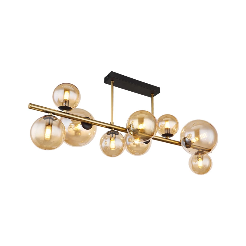 Glass Amber Metal Brass Matte 38CM Height Pendent Lamp Wtith 9 Heads