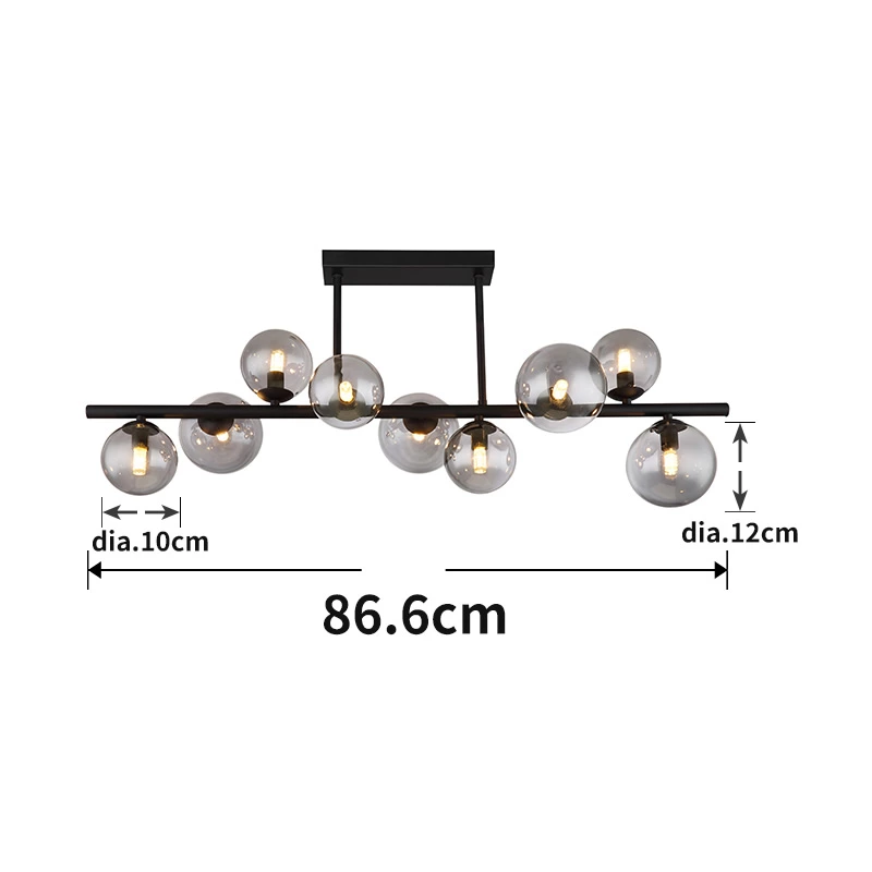 Glass Smoke Metal Brass Matte 38CM Height Pendent Lamp Wtith 9 Heads