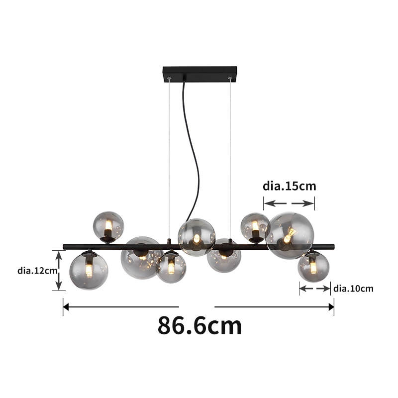 Glass Smoke Metal Brass Matte 120CM Height Pendent Lamp Wtith 9 Heads