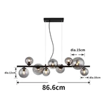 Glass Smoke Metal Brass Matte 120CM Height Pendent Lamp Wtith 9 Heads