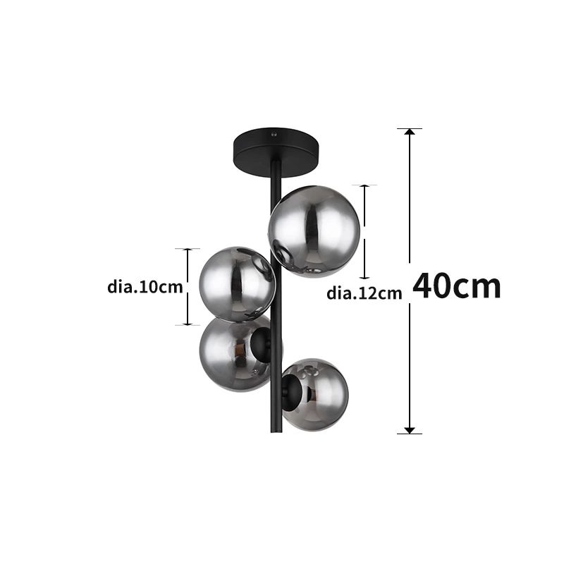 Glass Smoke Metal Black Matte Ceiling Lamp Wtith 4 Heads