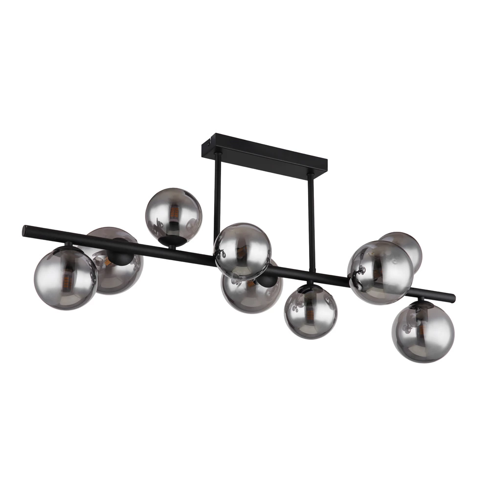 Glass Smoke Metal Brass Matte 38CM Height Pendent Lamp Wtith 9 Heads