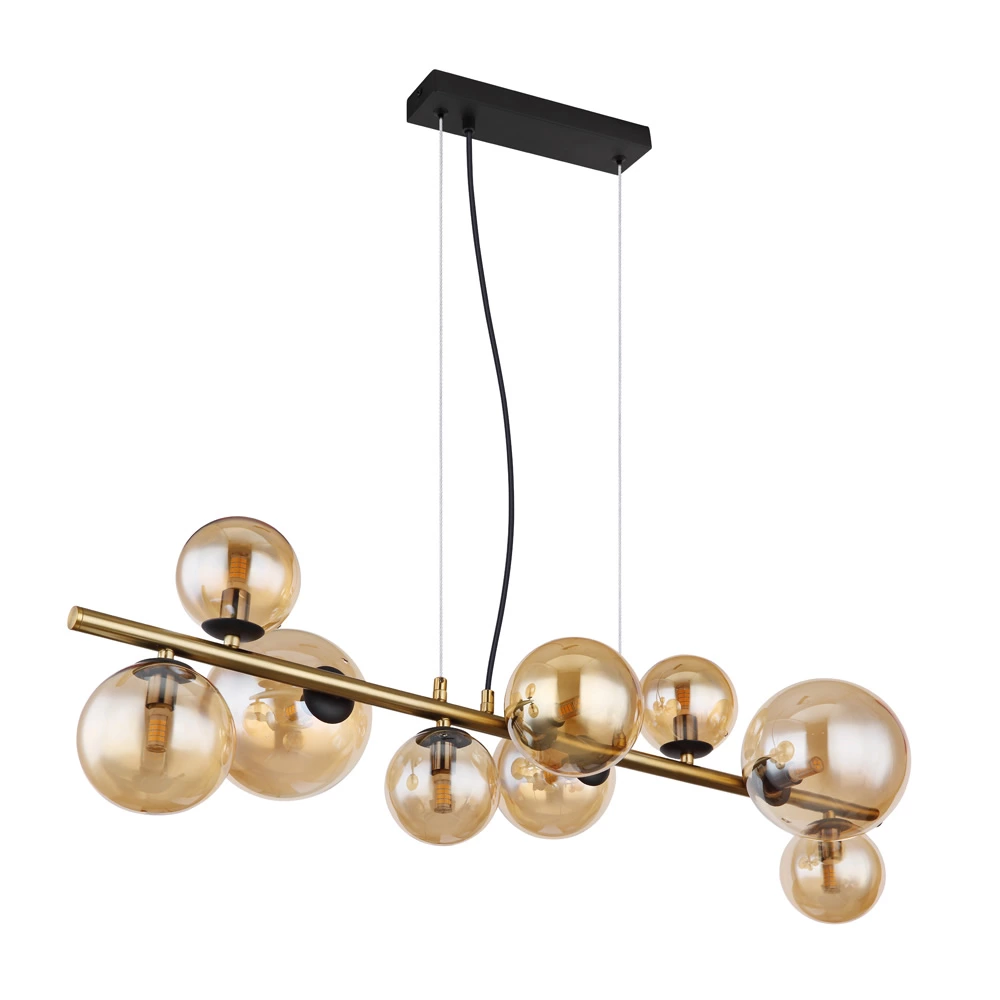 Glass Amber Metal Brass Matte 120CM Height Pendent Lamp Wtith 9 Heads