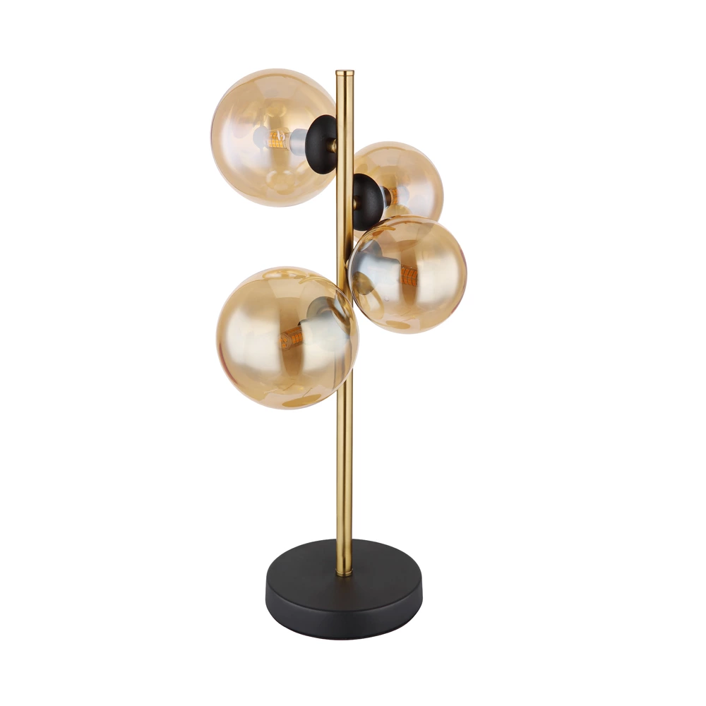 Glass Amber Metal Brass Matte Table Lamp Wtith 4 Heads