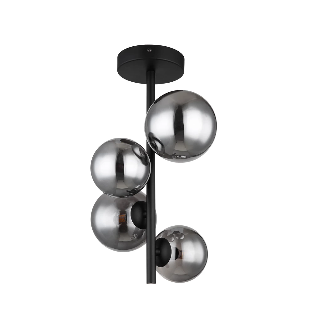 Glass Smoke Metal Black Matte Ceiling Lamp Wtith 4 Heads