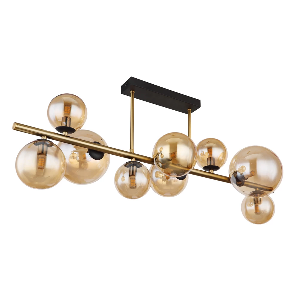 Glass Amber Metal Brass Matte 38CM Height Pendent Lamp Wtith 9 Heads