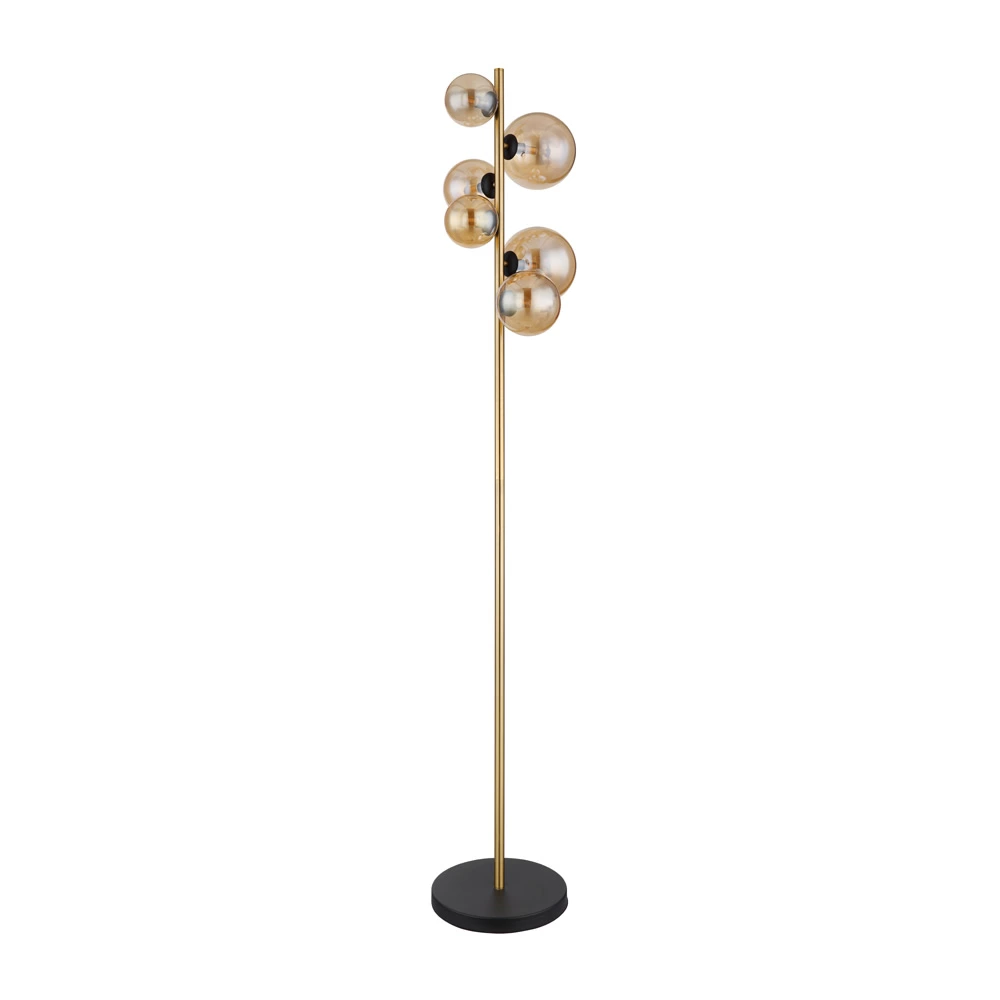 Glass Amber Metal Brass Matte Floor Lamp Wtith 6 Heads