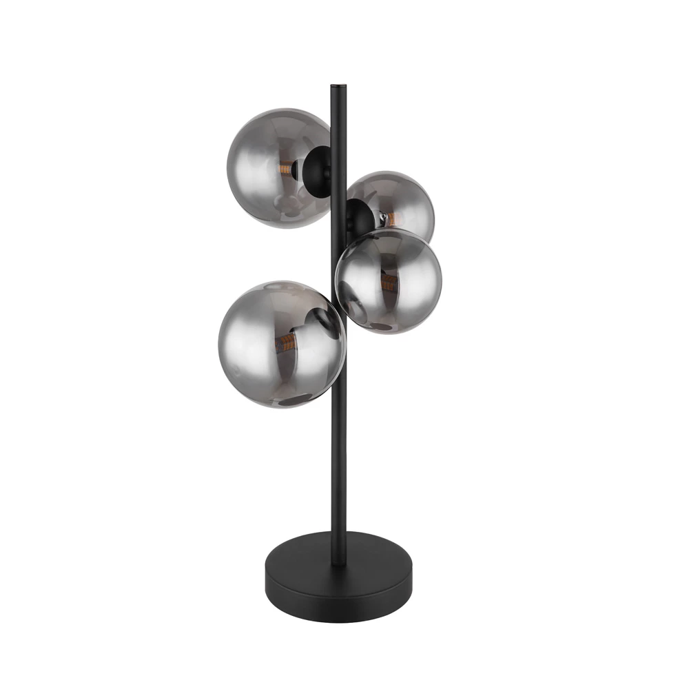 Glass Smoke Metal Black Matte Table Lamp Wtith 4 Heads