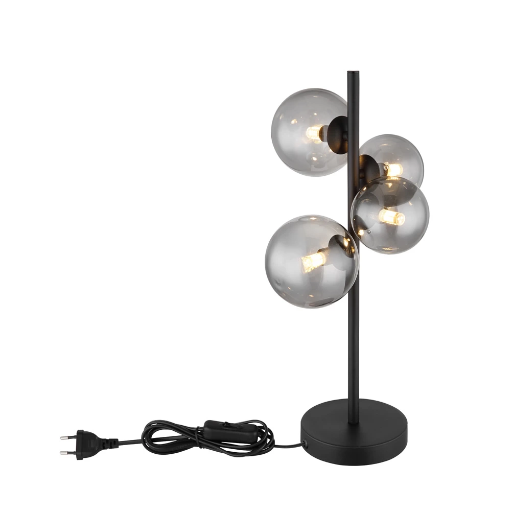 Glass Smoke Metal Black Matte Table Lamp Wtith 4 Heads