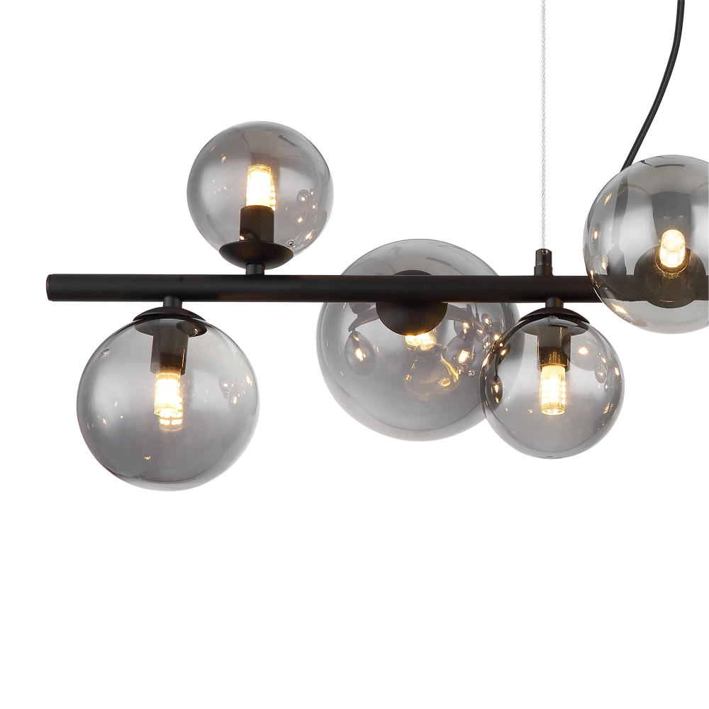 Glass Smoke Metal Brass Matte 120CM Height Pendent Lamp Wtith 9 Heads