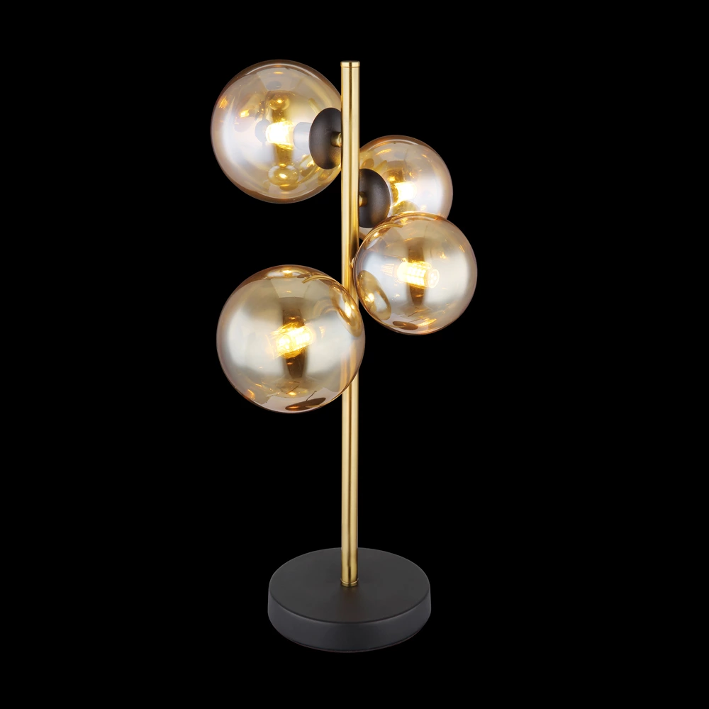 Glass Amber Metal Brass Matte Table Lamp Wtith 4 Heads