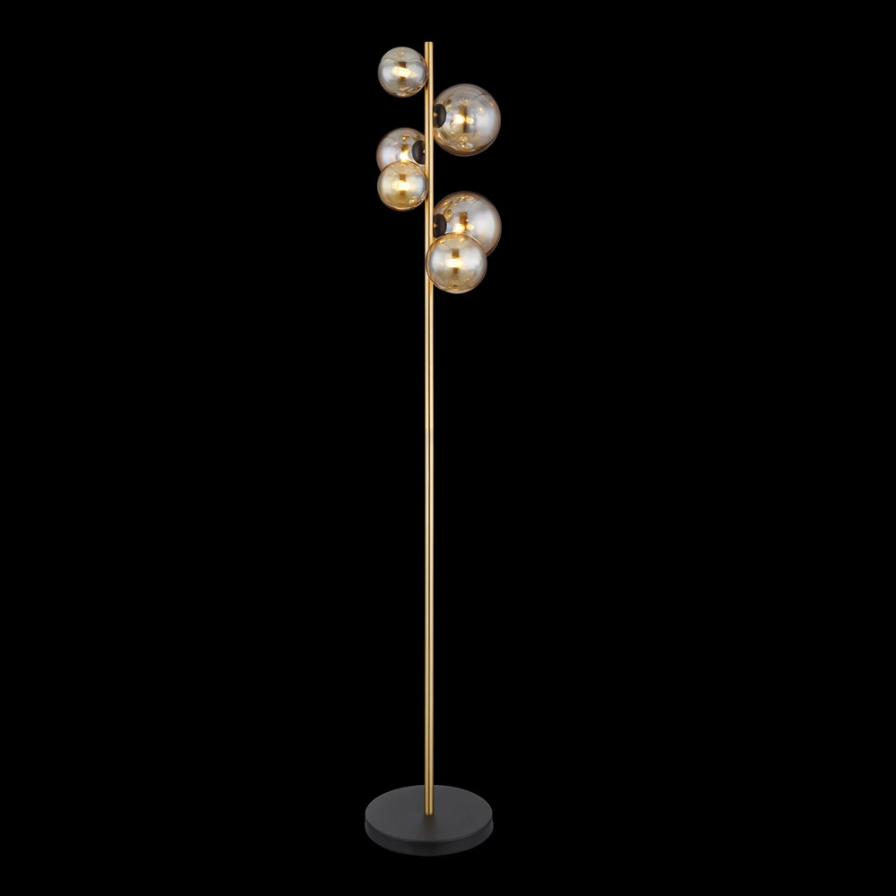 Glass Amber Metal Brass Matte Floor Lamp Wtith 6 Heads