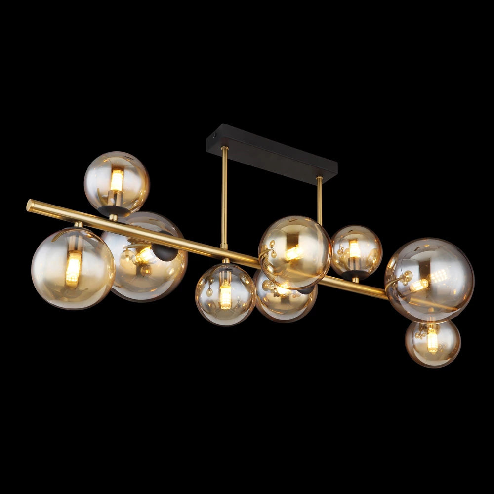 Glass Amber Metal Brass Matte 38CM Height Pendent Lamp Wtith 9 Heads