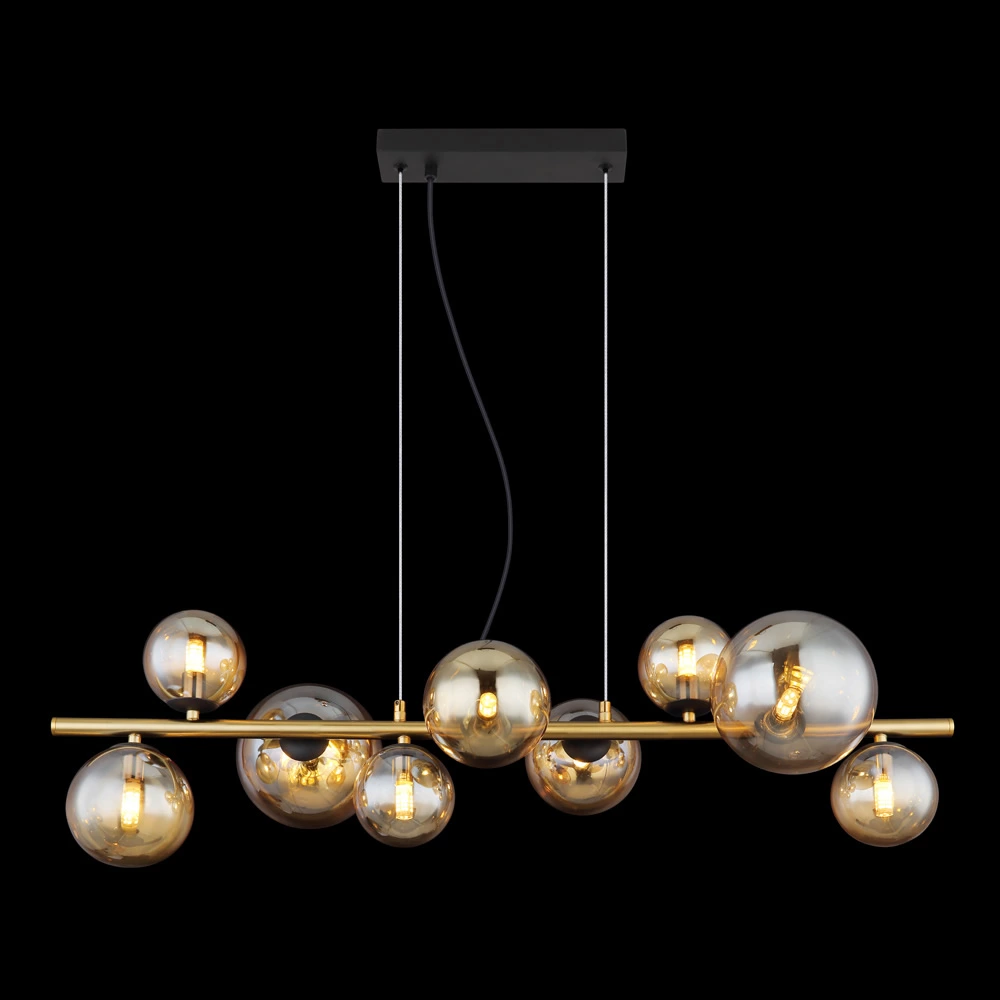 Glass Amber Metal Brass Matte 120CM Height Pendent Lamp Wtith 9 Heads